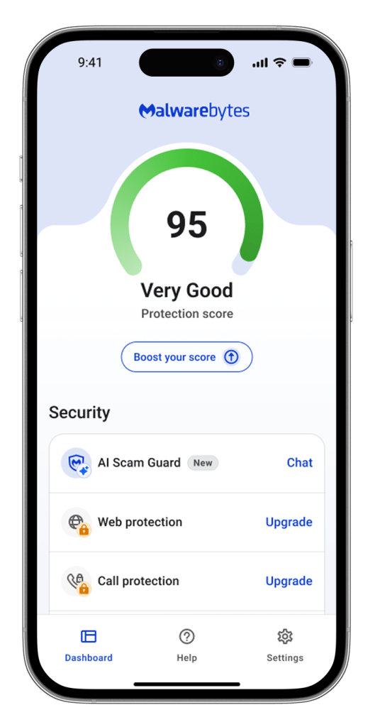 На iPhone14 отображается панель Malwarebytes Mobile Security для iOS .